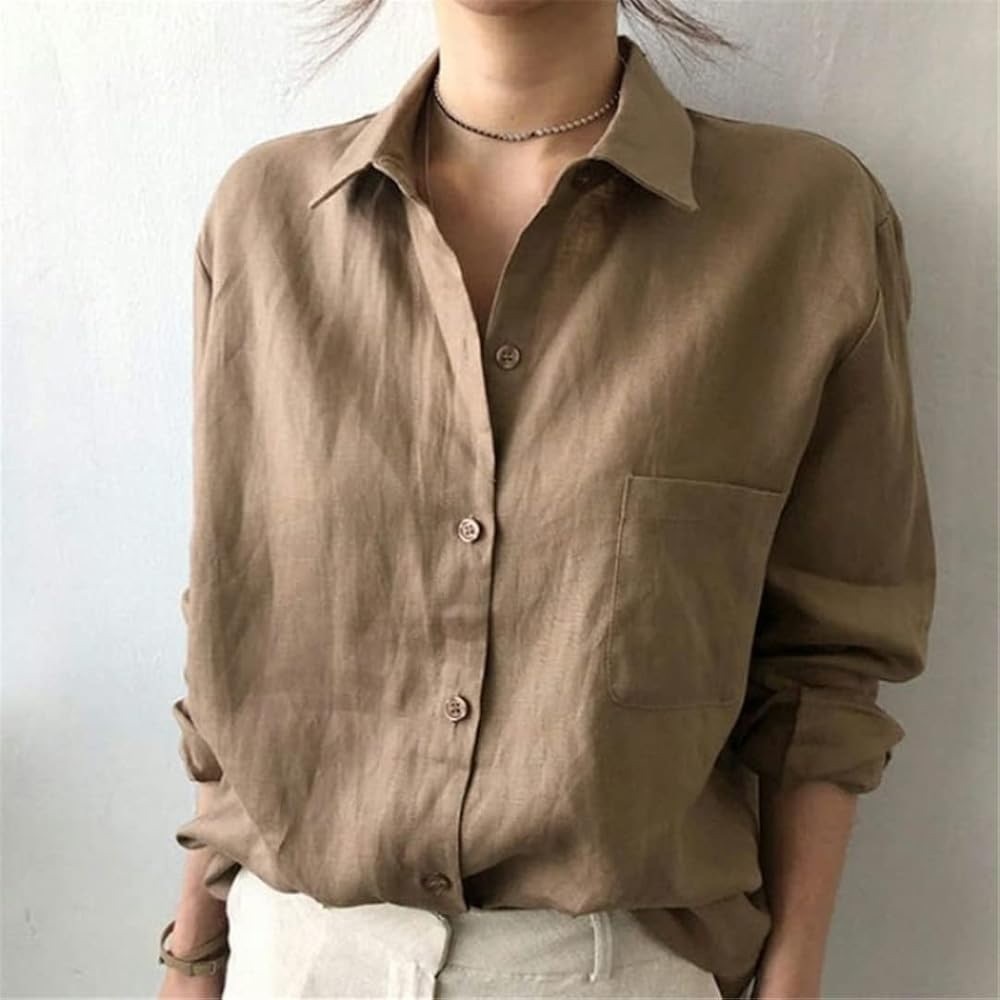 Zara 100% linen Button Down Shirt Tan Size Medium Casual - Picture 2 of 10